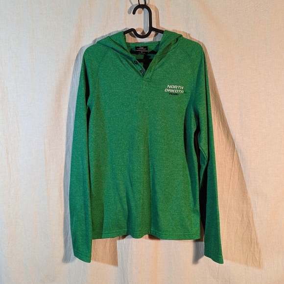 NoDak Hockey Fighting Hawks Hooded Henley Thermal Long Sleeve Shirt Small - Picture 2 of 5